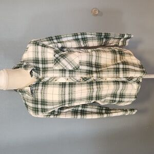 Arizona Jean Co Thick Flannel Plaid Long Sleeve Button Down High Low Hem Shirt
